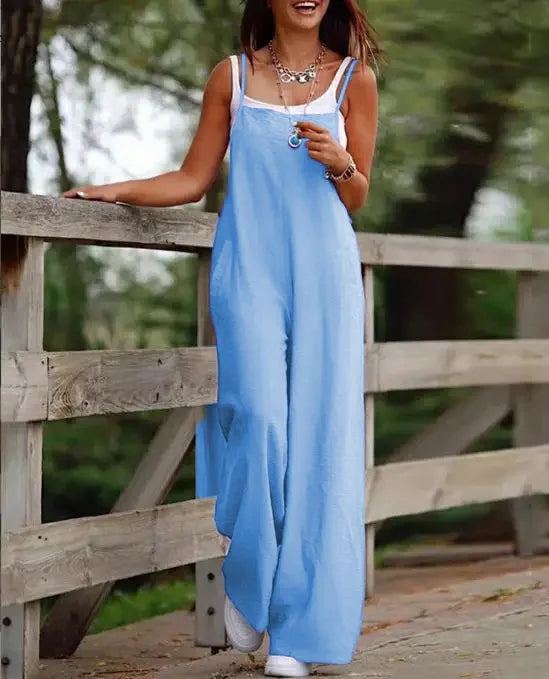 Chic Summer High-Waist Full-Length Jumpsuit – Skinny Casual Romper with Wide Leg Pants