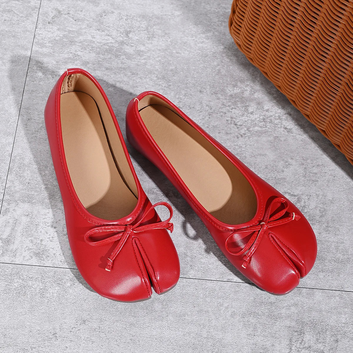 Soft Split Toe Tabi Ballet Flats Women Bowknot Leather | OWNLUXE