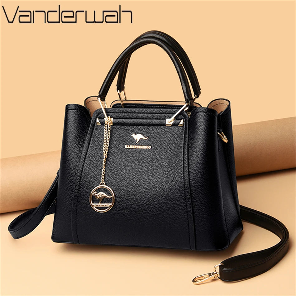 Women's Soft Leather Shoulder & Crossbody Bag with Pendant