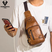 Men's Genuine Leather USB Chest Bag - Crossbody Messenger with USB Port | OWNLUXE