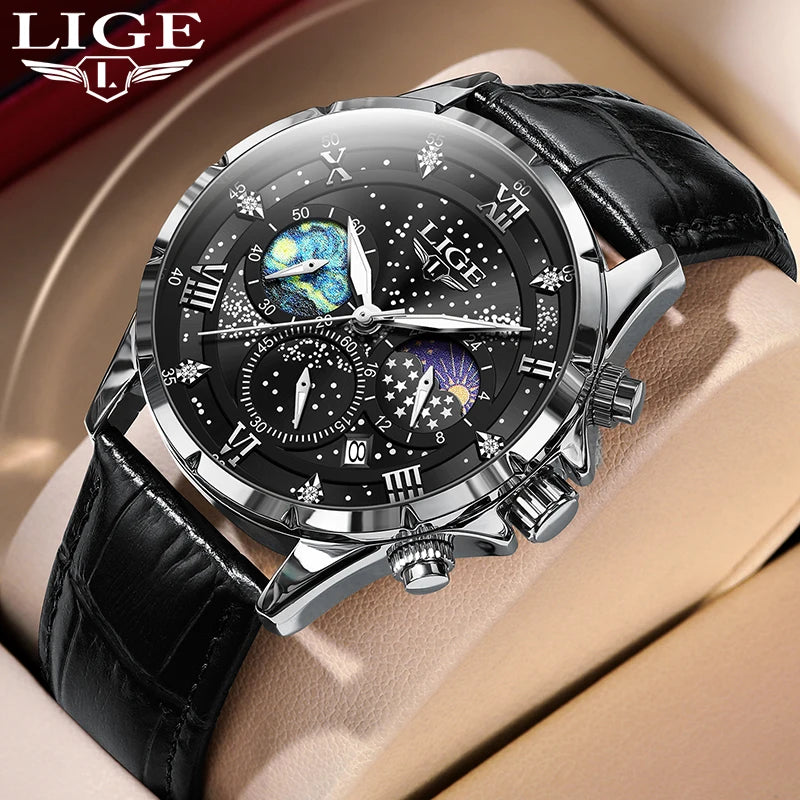 Lige Watches Mens Top Brand Luxury Casual Leather Quartz | OWNLUXE