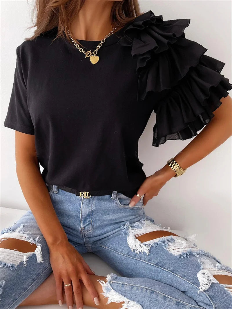 Ruffles Short-Sleeve Blouse | OWNLUXE