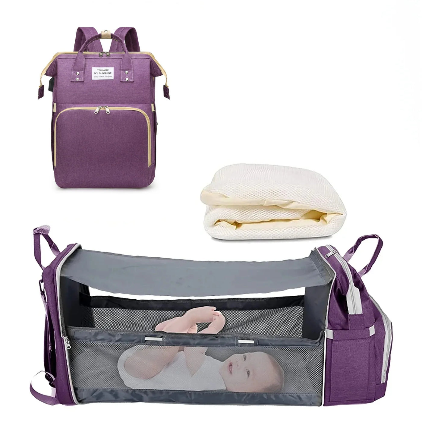 3-in-1 Diaper Bag Backpack with Foldable Baby Bed & USB Charging | OWNLUXE