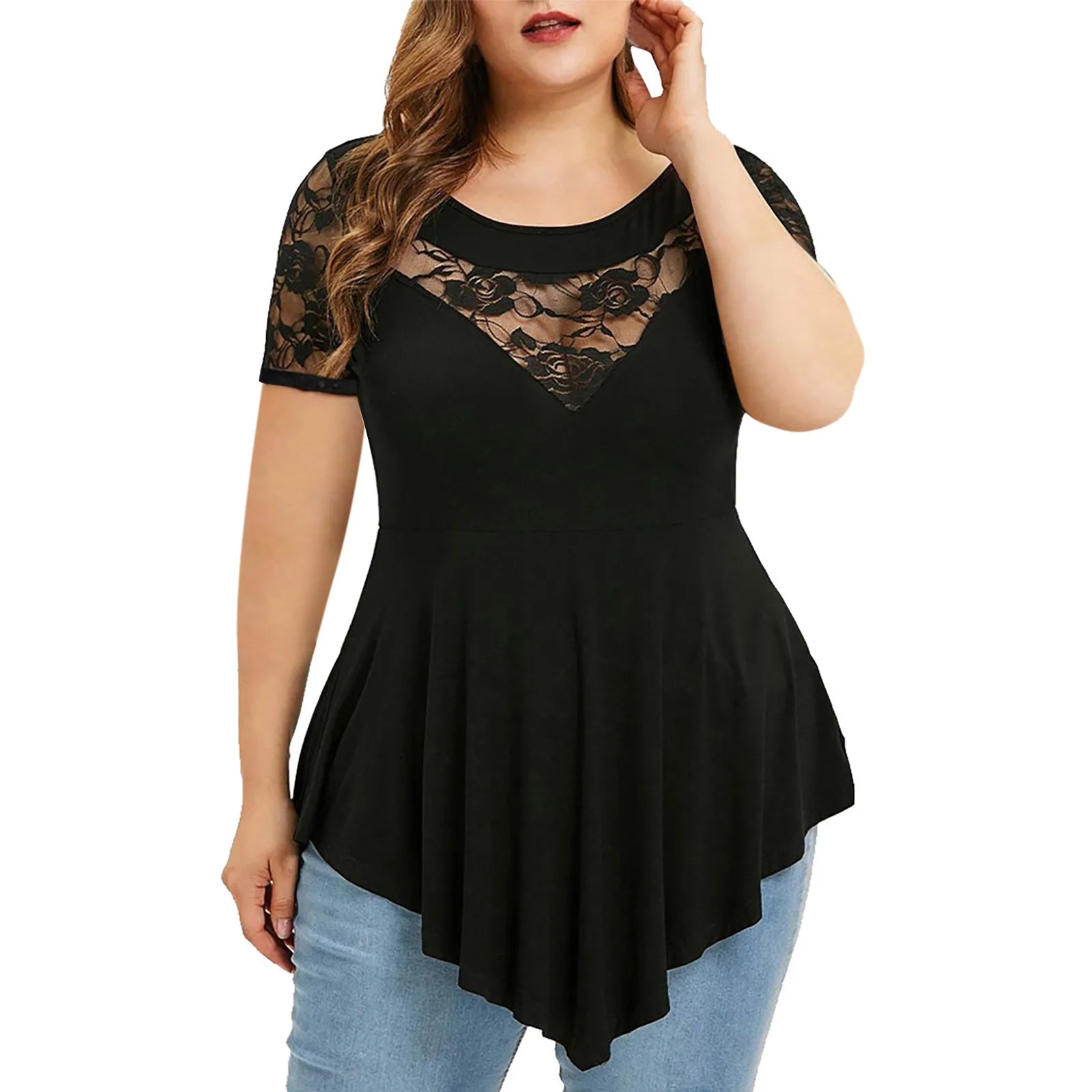 Plus Size Lace Hollow-Out Tee / T-shirt en dentelle ajourée