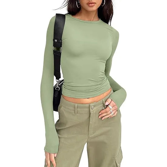 Women's Long Sleeve Crew Neck Slim Fit T-Shirt | OWNLUXE