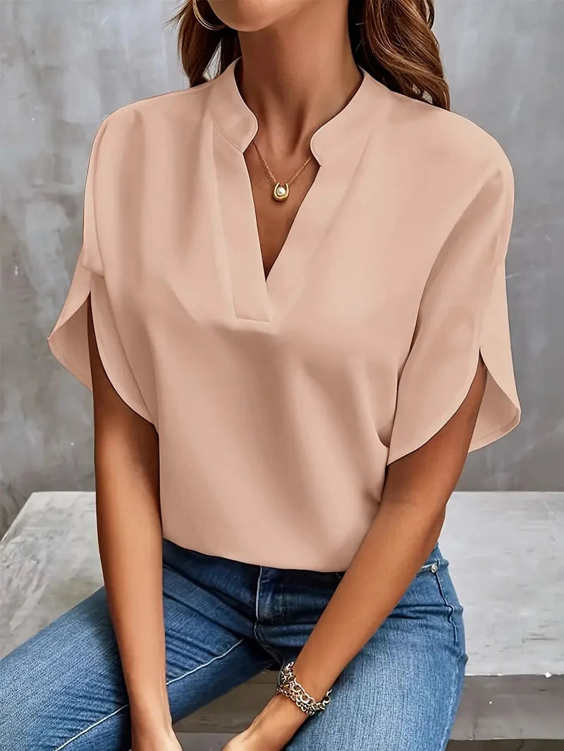 Chiffon Relaxed Long-Sleeve V-Neck Oversized Blouse | OWNLUXE