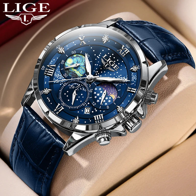 Lige Watches Mens Top Brand Luxury Casual Leather Quartz | OWNLUXE