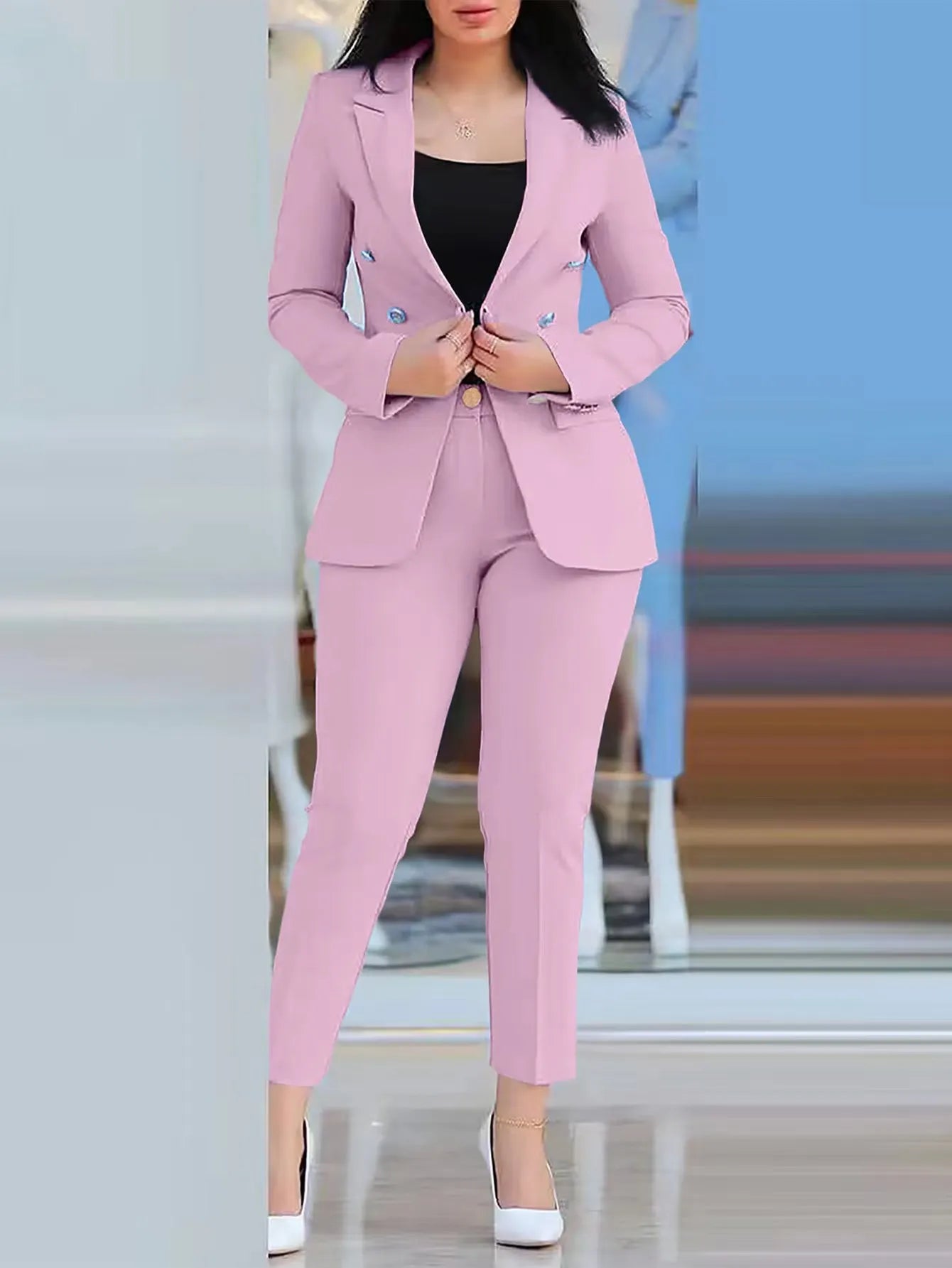 Double-Breasted Formal Pantsuit - Two-Piece Suit Set for Women