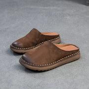 Genuine Leather Flat Slippers – Handmade Retro Women’s Mules