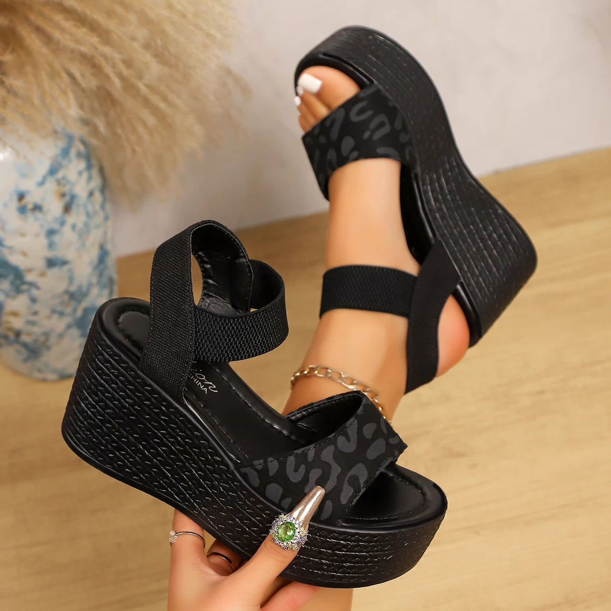 Women's Leopard Print Platform Wedge Sandals – Shop at OWNLUXE