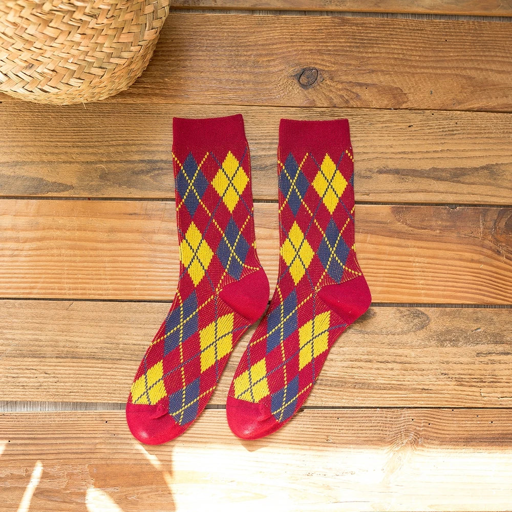 1 Pair Women Socks Spring Autumn Retro Style Men Couple Cotton Socks Flower Stripe Plaid Pattern Solid Colorful Socks EUR 37-43