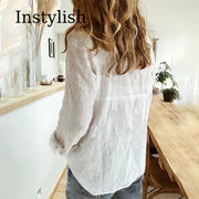 Long-Sleeve Cotton Linen Tunic Blusas | OWNLUXE