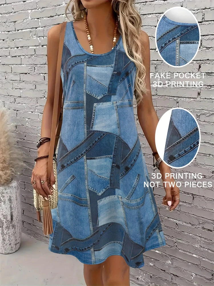 Floral Print Sleeveless Round-Neck Dress | OWNLUXE