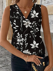 Floral Sleeveless V-Neck Top – Lightweight Knit Essential