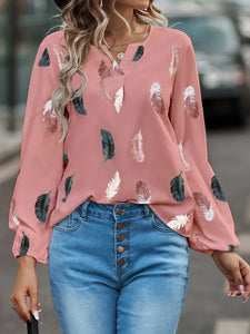 Women's Loose-Fit Printed V-Neck Blouse – Lightweight Summer Shirt
