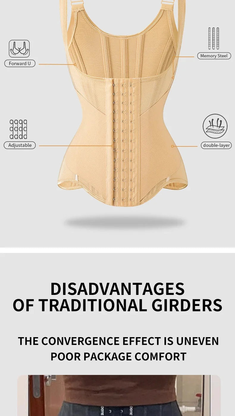 U-Shaped Waist Trainer Tank Top Shapewear with Steel Bones