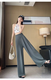 Women's High Waist Wide Leg Suit Pants - Straight Cut Floor Length Trousers
