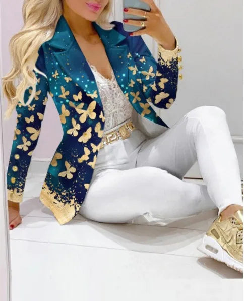 Spring Autumn Fashion Blazers Pant Sets Long Sleeve Print Coat Two Piece | OWNLUXE