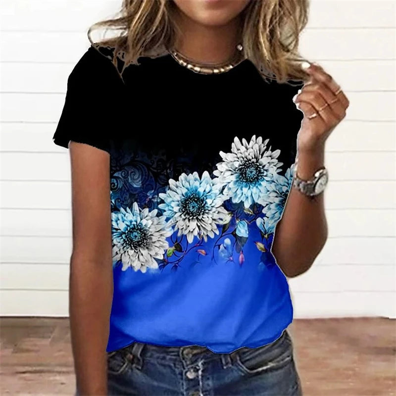 Summer Fashion Women's T-shirt 3d Floral Print Tee Large | OWNLUXE