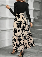 Load image into Gallery viewer, Loose-Fit Patchwork Print Dress with O-Neck – Ankle-Length, Casual Autumn/Winter
