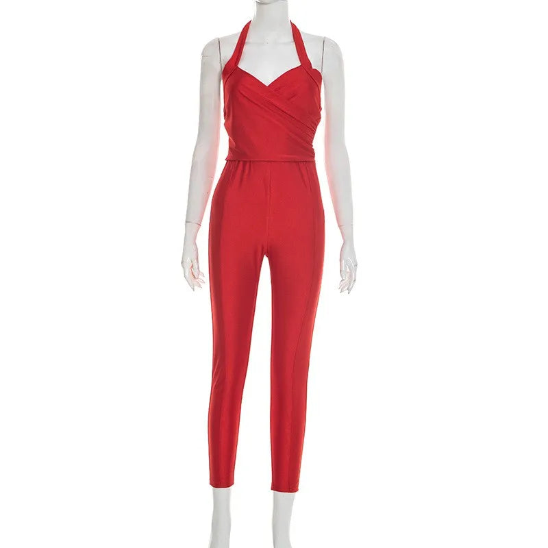Sleeveless Cropped Halter Backless Jumpsuit | OWNLUXE