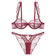 2 Pieces Summer Ultra Thin Breathable Women Underwear Sexy Lace Bra French Mesh Temptation Intimates Lingerie and Briefs Sets