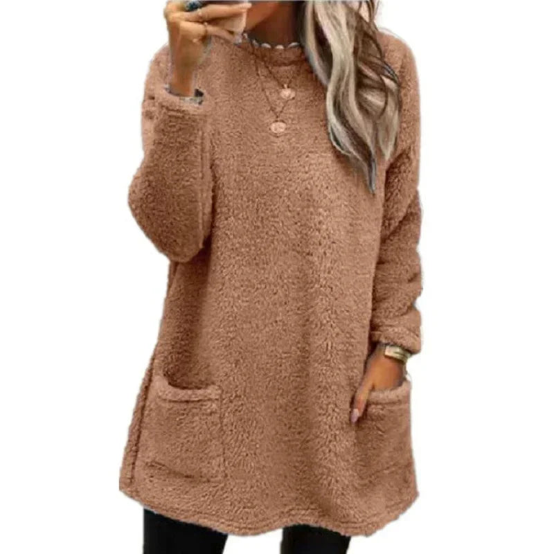 Faux Fur Lined Knit Sweater – Extra-Long Winter Pullover