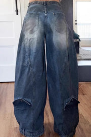 Y2K Harajuku Grunge Denim Jeans - Asymmetric Button Loose Fit