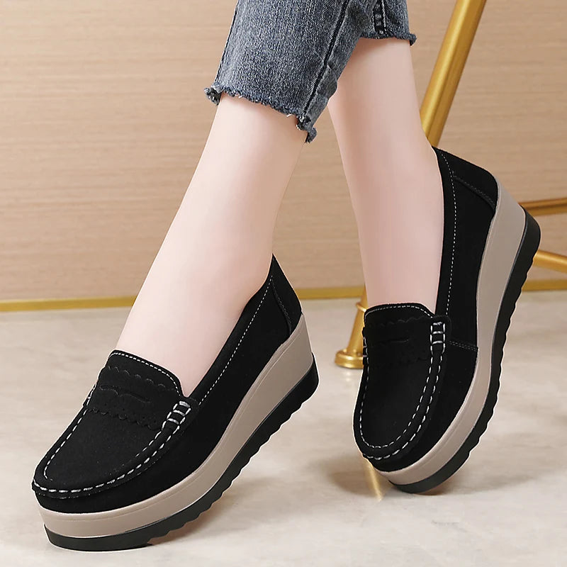 Women's Suede Platform Loafers - Slip-on Flats | OWNLUXE
