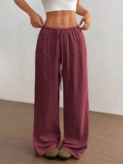 Women's High Waist Wide Leg Pants (Burgundy) | OWNLUXE