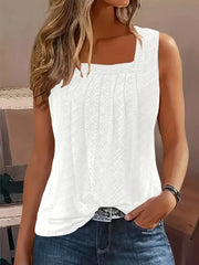Plus Size Square Neck Hollow Knit Tank Top
