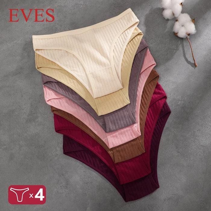4pcs Set Cotton Panties Women Striped Solid Color Briefs | OWNLUXE