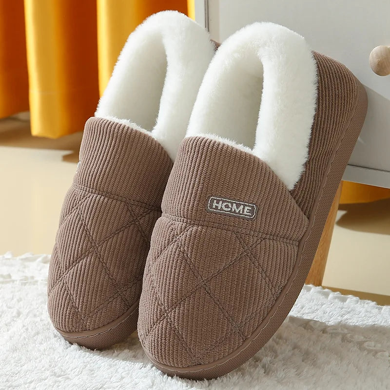 Evshine Winter Fur Plush Slippers – Soft Sole Home Shoes