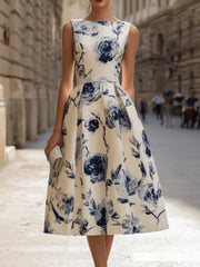 Floral Print Short-Sleeve A-Line Dress | OWNLUXE