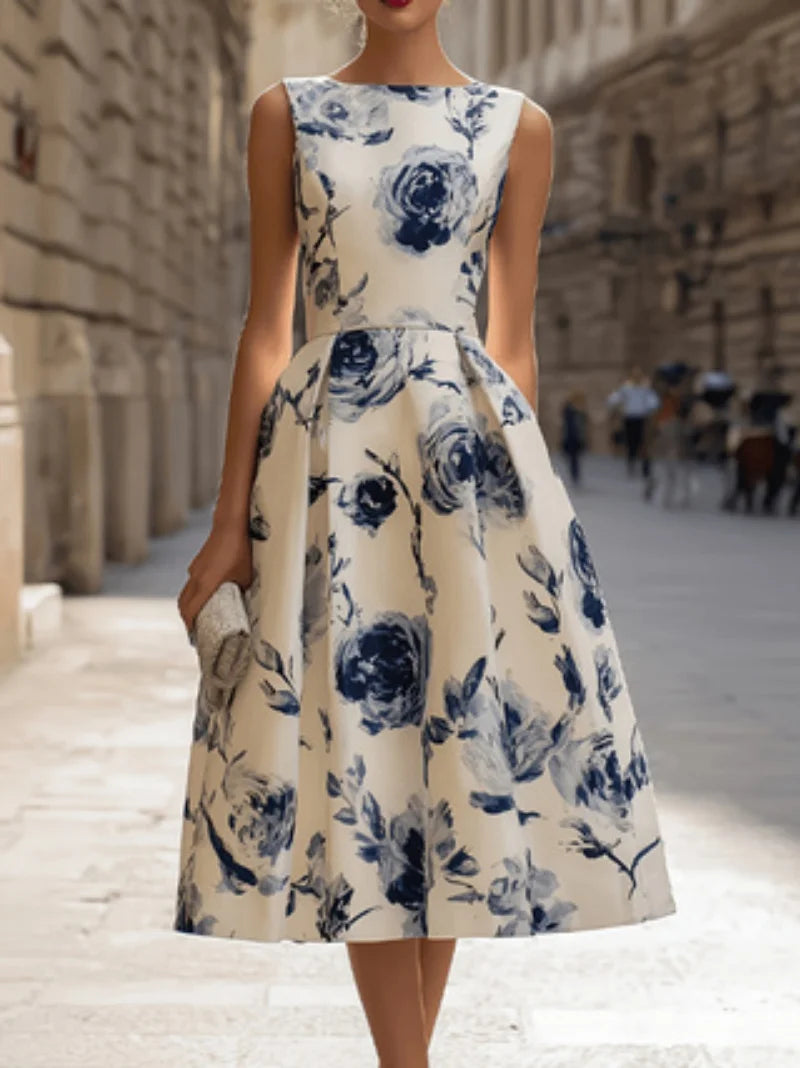 Women's Short Sleeve Round Neck Floral Dress | OWNLUXE