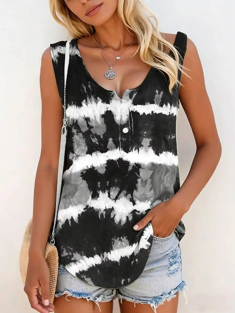Tie-Dye V-Neck Sleeveless Relaxed-Fit Tank Top | OWNLUXE