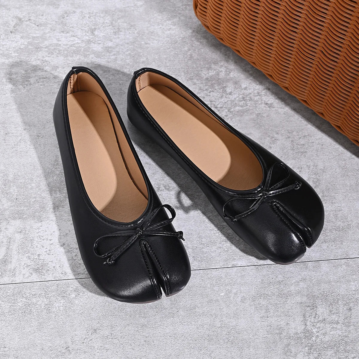 Soft Split Toe Tabi Ballet Flats Women Bowknot Leather | OWNLUXE