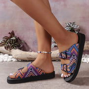 Women’s Buckle Slide Sandals – Lightweight Mixed Color Flats