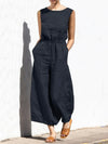 Wide-Leg High-Waist Sleeveless Cotton Jumpsuit | OWNLUXE