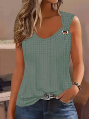 Embroidered V-Neck Sleeveless Tank Top | OWNLUXE