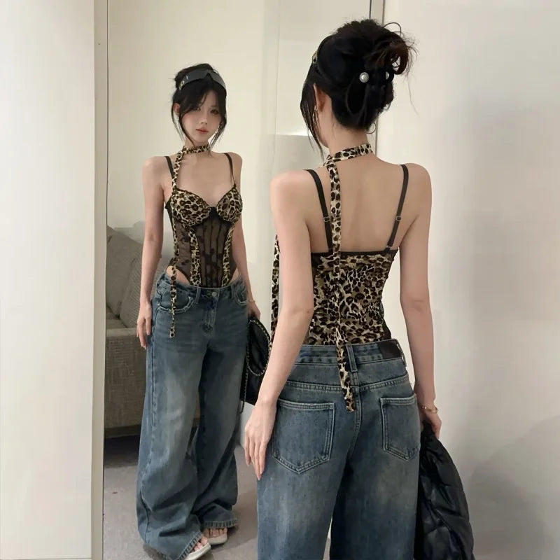 Mesh Leopard Print Vest Top | OWNLUXE