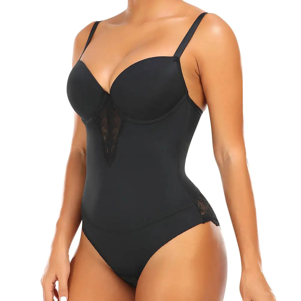 Lace Shapewear Bodysuit with Built-In Bra - Firm Control Body Shaper