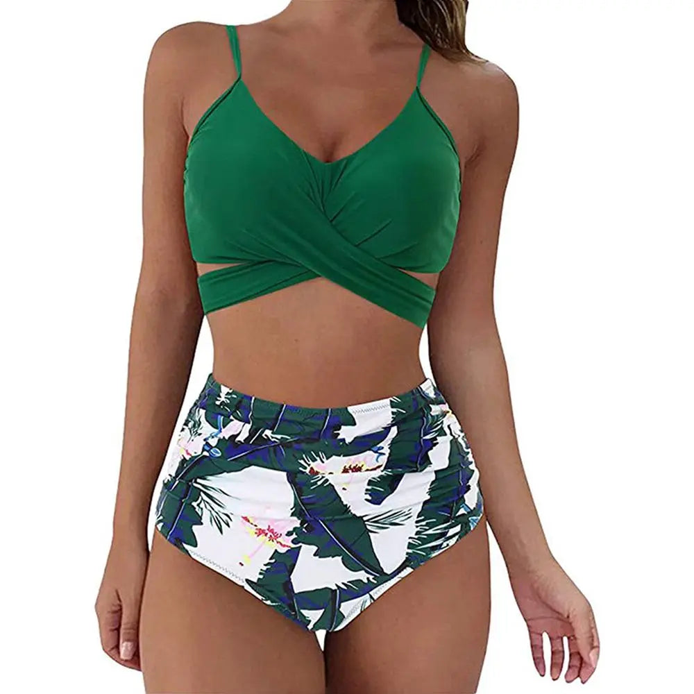 High-Waist Floral Ruched Bikini Set | OWNLUXE
