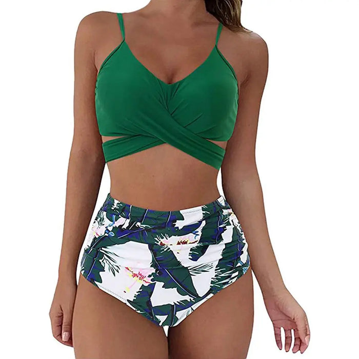 High-Waist Floral Ruched Bikini Set | OWNLUXE
