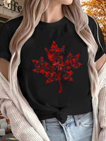 Load image into Gallery viewer, Women's Canadian Theme T-Shirt - Red Maple Tree Design for Canada Day &amp; Thanksgiving
