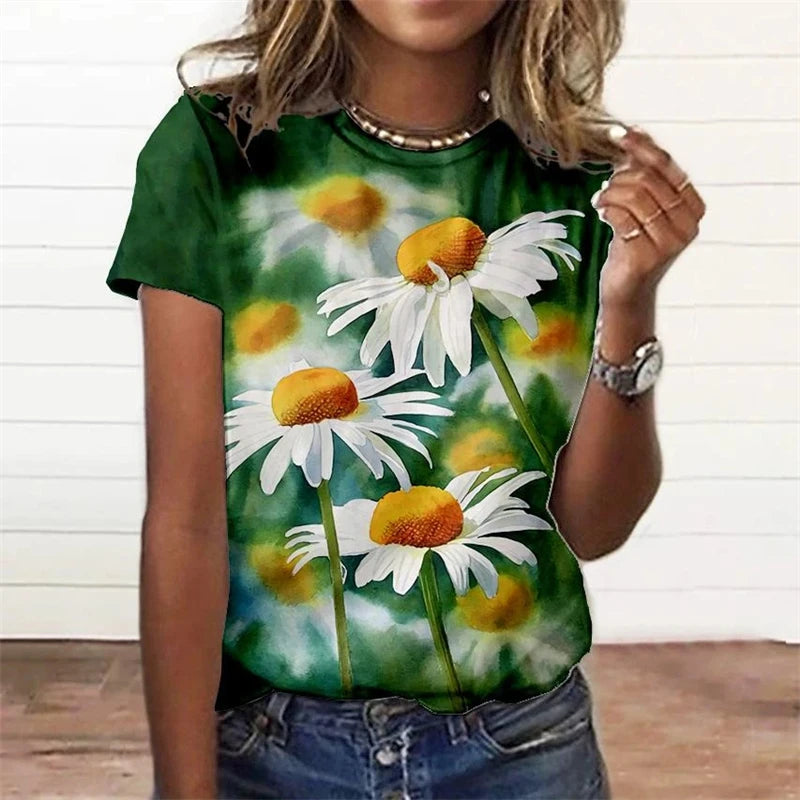 Summer Fashion Women's T-shirt 3d Floral Print Tee Large | OWNLUXE