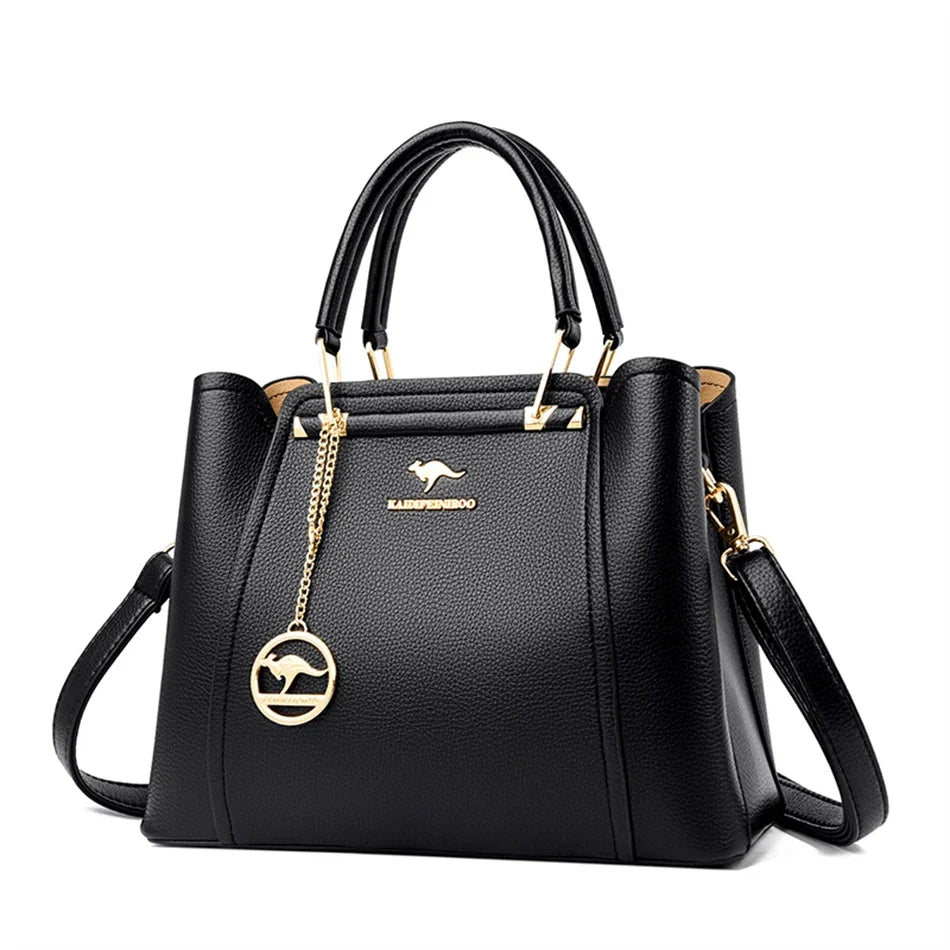 Women's Soft Leather Shoulder & Crossbody Bag with Pendant