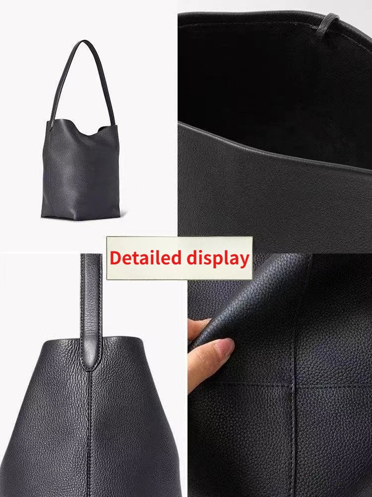 Soft PU Leather Bucket Bag Large Capacity Commuter Shoulder Handbag Lychee Pattern Women's Underarm Female Ladies Versatile