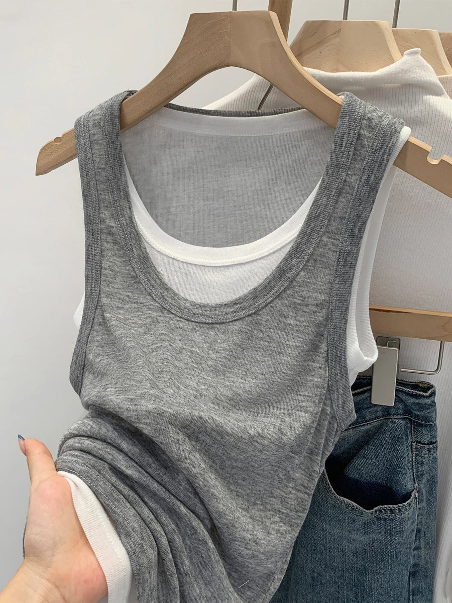 Women's Sleeveless Top (Grey) | OWNLUXE