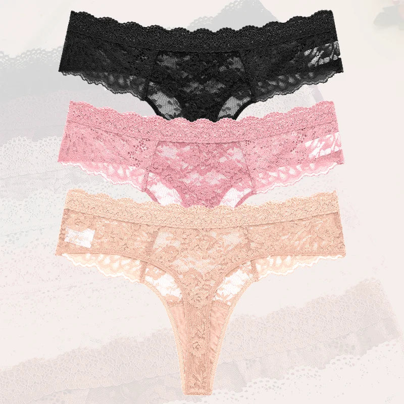 3-Piece Lace Thong Set | OWNLUXE